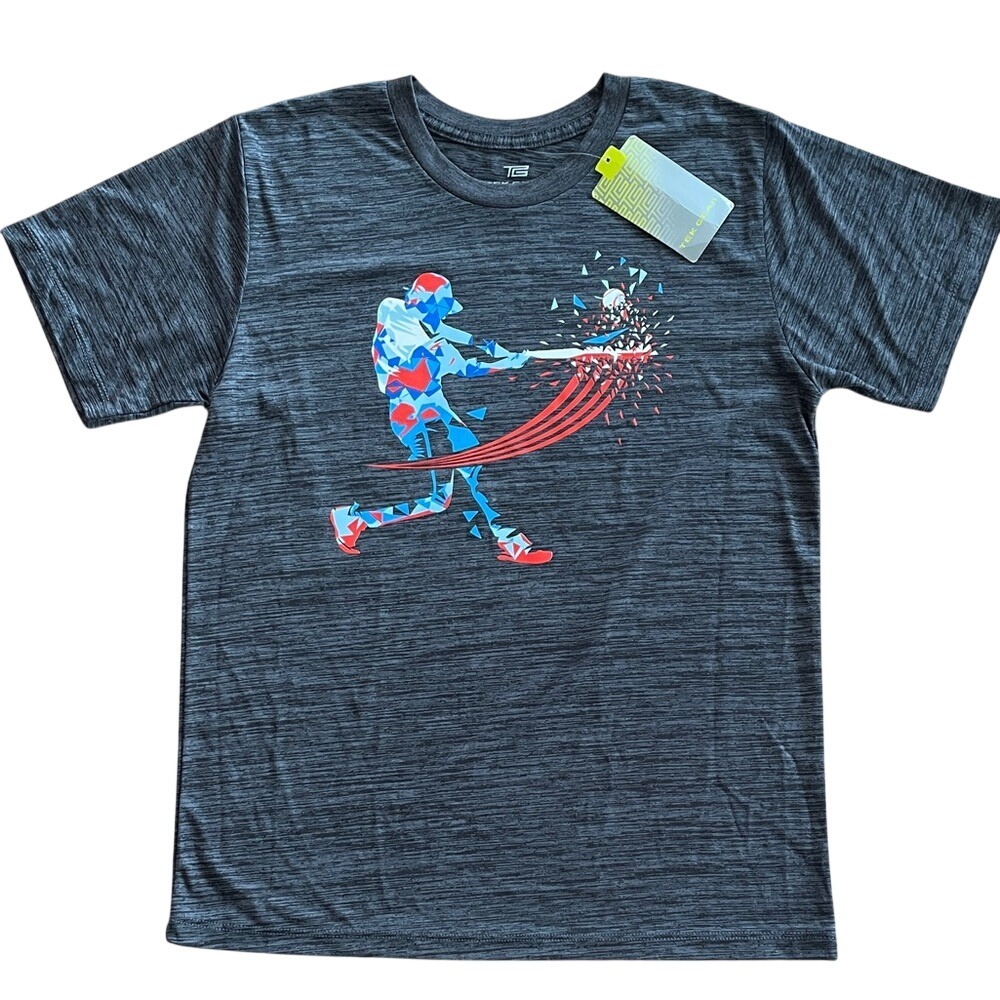 Tek Gear Kids Charcoal‎ Graphic Baseball Athletic Tee XL NWT